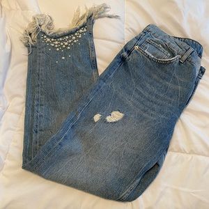 Girlfriend fit jeans with pearl detailing Size 32